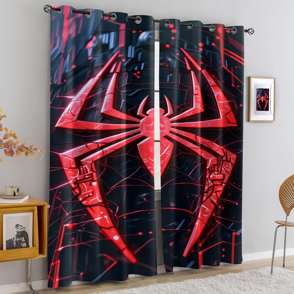 Office Print Tech - Spider Print Curtains Futuristic Tech Black