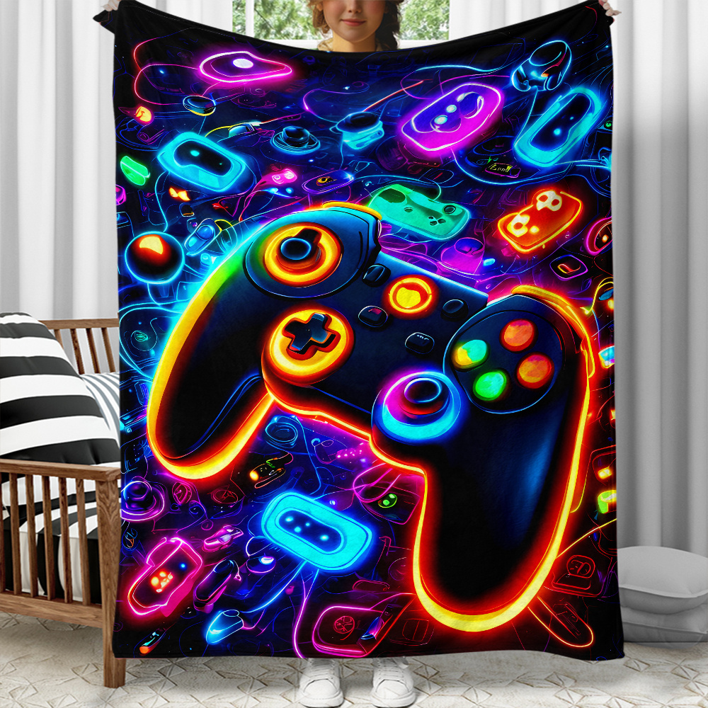Office Print Tech - Vibrant Gamepad Tech Art Throw Blanket