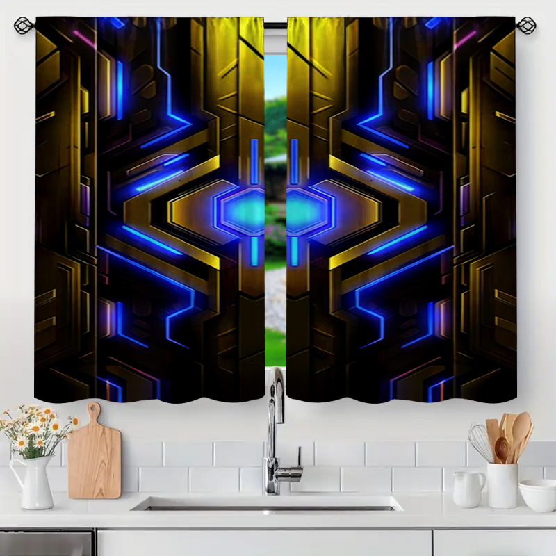 2pcs Geometric Tech Curtains w - Office Print Tech 评论和价格