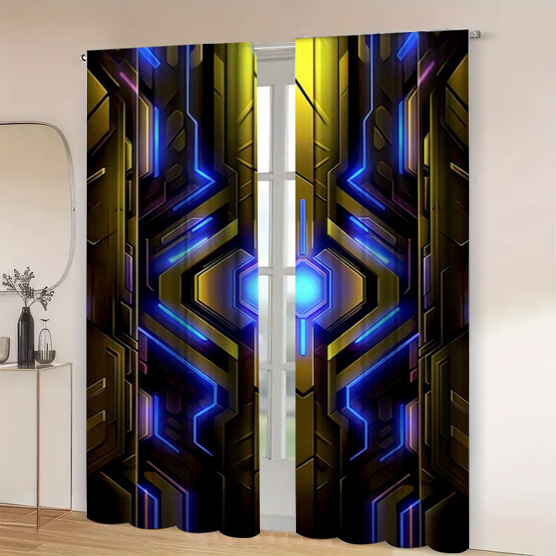 2pcs Geometric Tech Curtains w - Office Print Tech 评论和价格